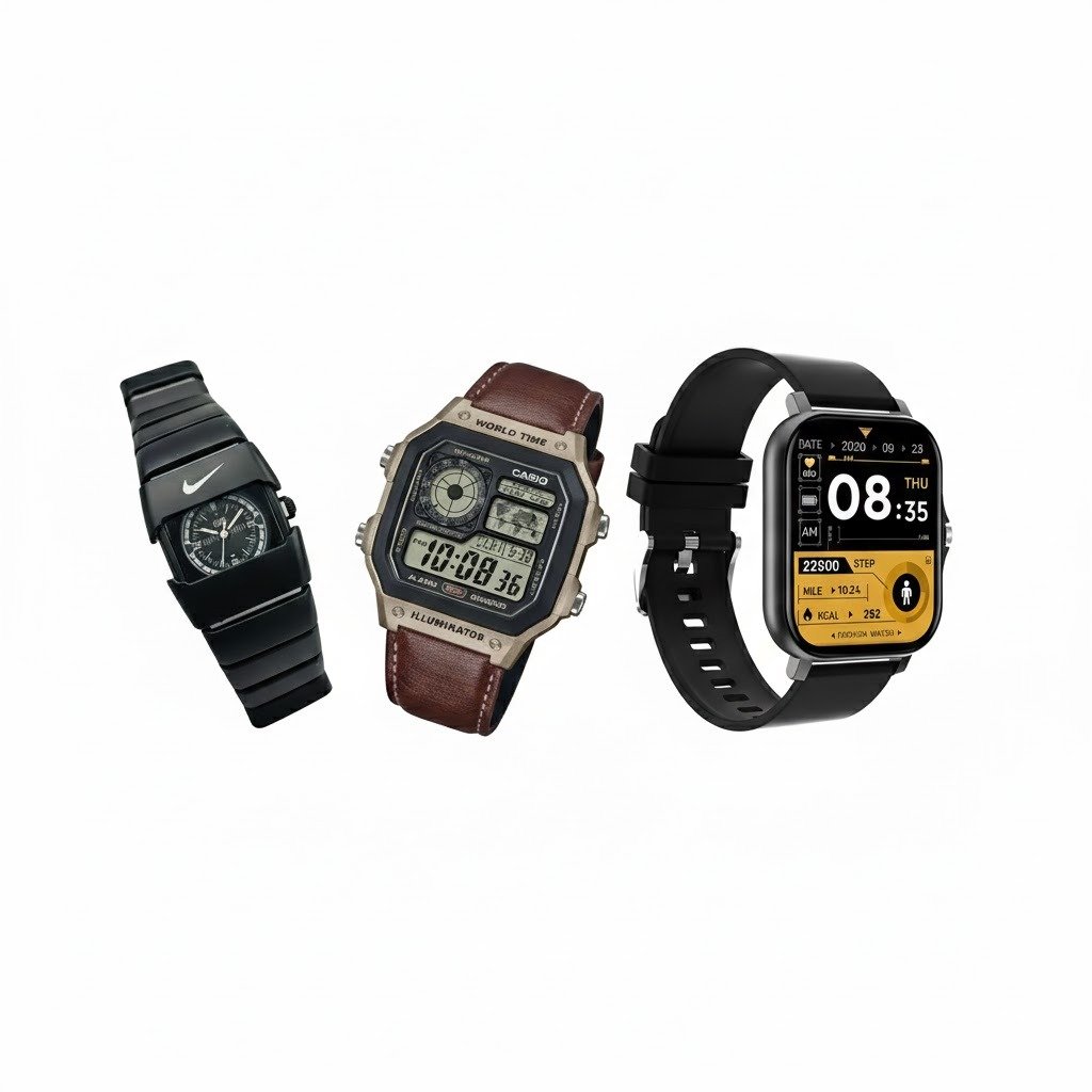 CASIO WORLD TIME WATCH & NIKE BAND WATCH & SMART WATCH